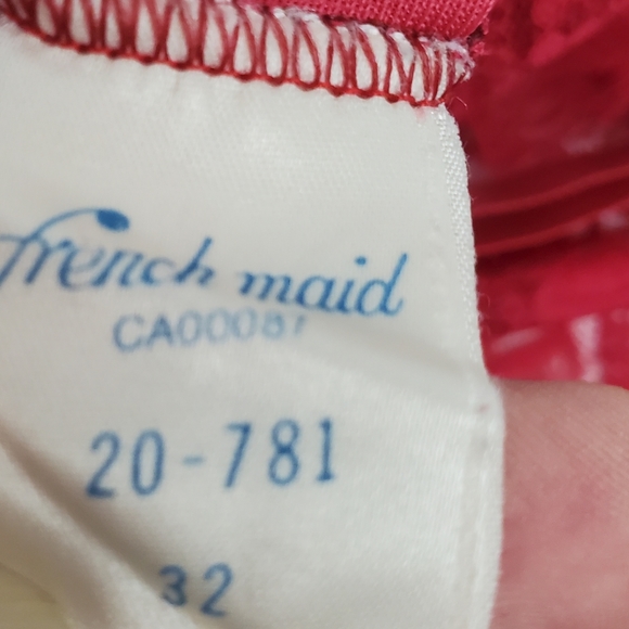 Vintage Nylon Teddy Bodysuit Romper French Maid Brand Sz 32 Red Snap Crotch - Picture 9 of 11